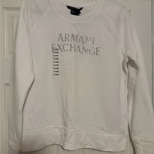 Armani Exchange White Sweatshirt & Sweatpant Set with Crystal Accents